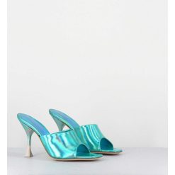 Best Garrice Mules Talon Haut Cuir Iridescent Turquoise - Asia Cosmo Ocean