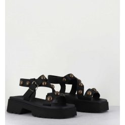 Wholesale Garrice Sandales En Cuir Noir & Rivets Bronze - Vizua Nero