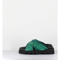 Hot Garrice Mules En Cuir Vert Semelle Crantee - Lacey Green Sandals