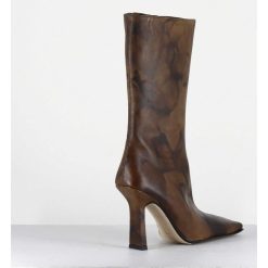 Online Garrice Boots Talon Haut & Bout Carre En Cuir Marron Vieilli - Noor Brown Ankle Boots