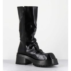 New Garrice Boots Ligne Brutaliste En Cuir Glace Noir - Dima Shiny Nero