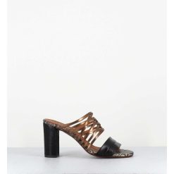 Hot Garrice Mules Multi-Matieres En Cuir Tresse Bronze & Noir - Bisu Softy Negro