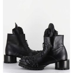 New Garrice Boots A Lacets Talon Cylindrique Et Cuir Noir Froisse - Lava Nappa Nero