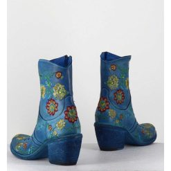 New Garrice Boots En Cuir Bleu Broderies Fleurs - 3207C Alfa Cielo