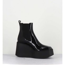 Online Garrice Boots A Plateforme Bout Carre En Cuir Vernis Noir - Lea Nero