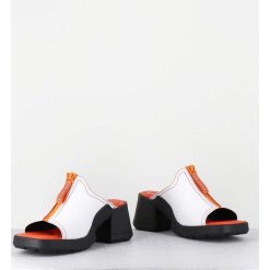 New Garrice Mules En Cuir Blanc & Zip Orange - Bertie White Sandals