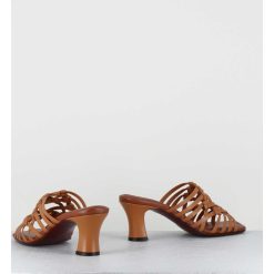 New Garrice Mules Petit Talon Retro En Cuir Tresse Camel - Nayla Woven Peach