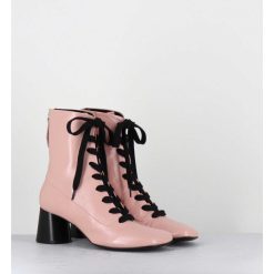 Best Garrice Boots En Cuir Rose Poudre A Lacets Noir Talon Geometrique - Dani14 Glaze Rosa