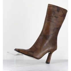 Online Garrice Boots Talon Haut & Bout Carre En Cuir Marron Vieilli - Noor Brown Ankle Boots