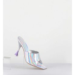 New Garrice Mules Talon Haut Cuir Iridescent Argent - Asia Cosmo Silver