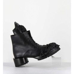 New Garrice Boots A Lacets Talon Cylindrique Et Cuir Noir Froisse - Lava Nappa Nero