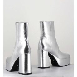 Clearance Garrice Disco Boots A Plateforme Cuir Argent - Care Argento