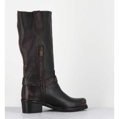 New Garrice Bottes Bikers En Cuir Use Marron Fonce - Gan Vintage Moro