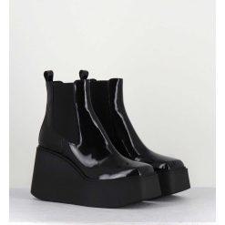 Online Garrice Boots A Plateforme Bout Carre En Cuir Vernis Noir - Lea Nero