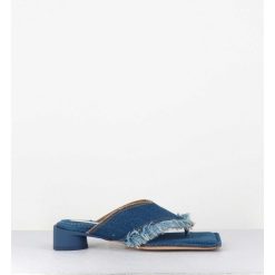 Best Garrice Mules Tong En Jean Petit Talon - Pythia Denim Sandals