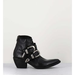 Hot Garrice Boots Santiag Cuir Noir & Boucles - 3845 Super Black