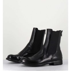 Wholesale Garrice Boots Plates En Cuir Noir, Elastique & Bout Fleuri - Lexikon099 Nero