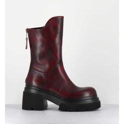 Hot Garrice Boots Chunky En Cuir Vieilli Rouge Bordeaux - E3733 Beta Berry