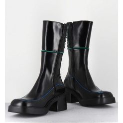 Online Garrice Boots En Cuir Noir & Surpiqures Vert + Bleu - Kerri Black Boots