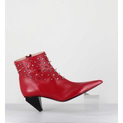 Wholesale Garrice Boots Bout Pointu En Cuir Rouge A Clous - Knife Studs Cerise