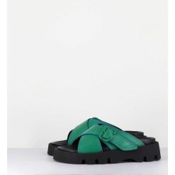 Hot Garrice Mules En Cuir Vert Semelle Crantee - Lacey Green Sandals