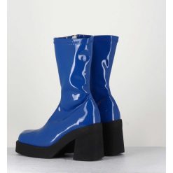 Hot Garrice Boots Galbante En Stretch Vernis Bleu - Noely Blue Boots