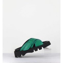 Hot Garrice Mules En Cuir Vert Semelle Crantee - Lacey Green Sandals