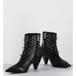 Hot Garrice Boots Bout Pointu En Cuir Noir A Clous - Knife Studs Nero