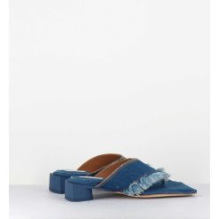 Best Garrice Mules Tong En Jean Petit Talon - Pythia Denim Sandals