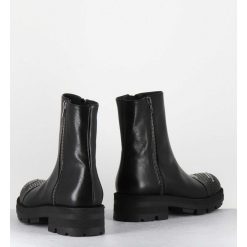 New Garrice Boots En Cuir Noir Double Zip & Bout Cloute - Brando Siena Nero