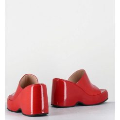 New Garrice Mules Compensees 90S En Cuir Vernis Rouge - Masa1 Cindy Rosso