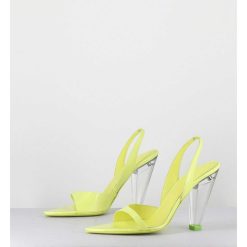 New Garrice Sandales Cuir Jaune & Talon Plexi Conique - Bridget Lack Lime