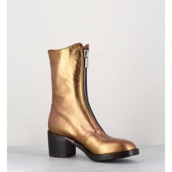 New Garrice Boots En Cuir Metallise Dore A Zip -888 Nappa Oro