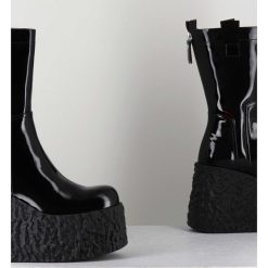 Clearance Garrice Boots En Cuir Vernis Noir Compensees - Lava Bootie Nero