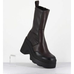 Hot Garrice Boots Compensees En Cuir Marron Stretch - Deandra Brown Boots