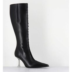 Hot Garrice Bottes Hautes En Cuir Noir Corsete & Talon Plexi - Aline Tall Boots