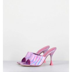 New Garrice Mules Talon Haut Cuir Iridescent Rose - Asia Cosmo Candy