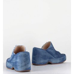 Hot Garrice Mules Compensees 90S En Jean Bleu Lave - Masa3 Jeans Lavato