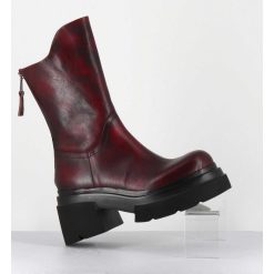 Hot Garrice Boots Chunky En Cuir Vieilli Rouge Bordeaux - E3733 Beta Berry