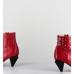 Wholesale Garrice Boots Bout Pointu En Cuir Rouge A Clous - Knife Studs Cerise