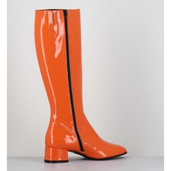 Clearance Garrice Bottes 60S En Cuir Vernis Orange Petit Talon - Mayera Vernice Orange