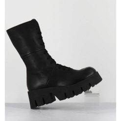 Wholesale Garrice Boots A Lacets En Cuir Noir Forme Carree Semelle Legere - 4222 Gas Nero