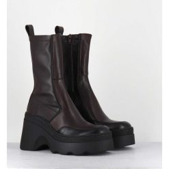 Hot Garrice Boots Compensees En Cuir Marron Stretch - Deandra Brown Boots