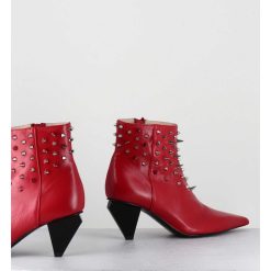 Wholesale Garrice Boots Bout Pointu En Cuir Rouge A Clous - Knife Studs Cerise