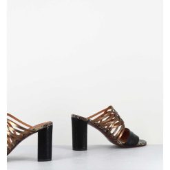 Hot Garrice Mules Multi-Matieres En Cuir Tresse Bronze & Noir - Bisu Softy Negro