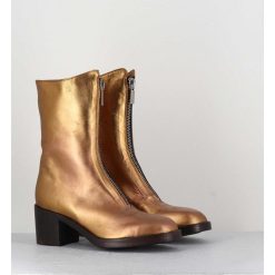 New Garrice Boots En Cuir Metallise Dore A Zip -888 Nappa Oro