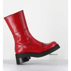 Hot Garrice Boots En Cuir Rouge & Surpiqures Noires - Heya Red Boots