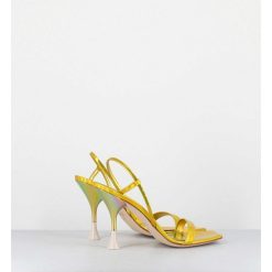 Best Garrice Sandales Talon Haut Cuir Metal Jaune Iridescent - Nischia Cosmo Lime