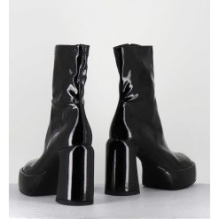 New Garrice Boots A Plateforme Stretch Vernis Noir - E3527 Rain Nero