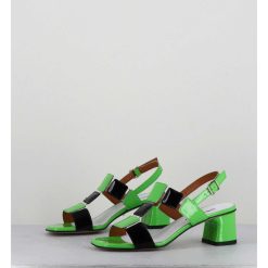 Online Garrice Sandales 60S Bout Carre En Cuir Vernis Vert & Noir - Lefai Green Black